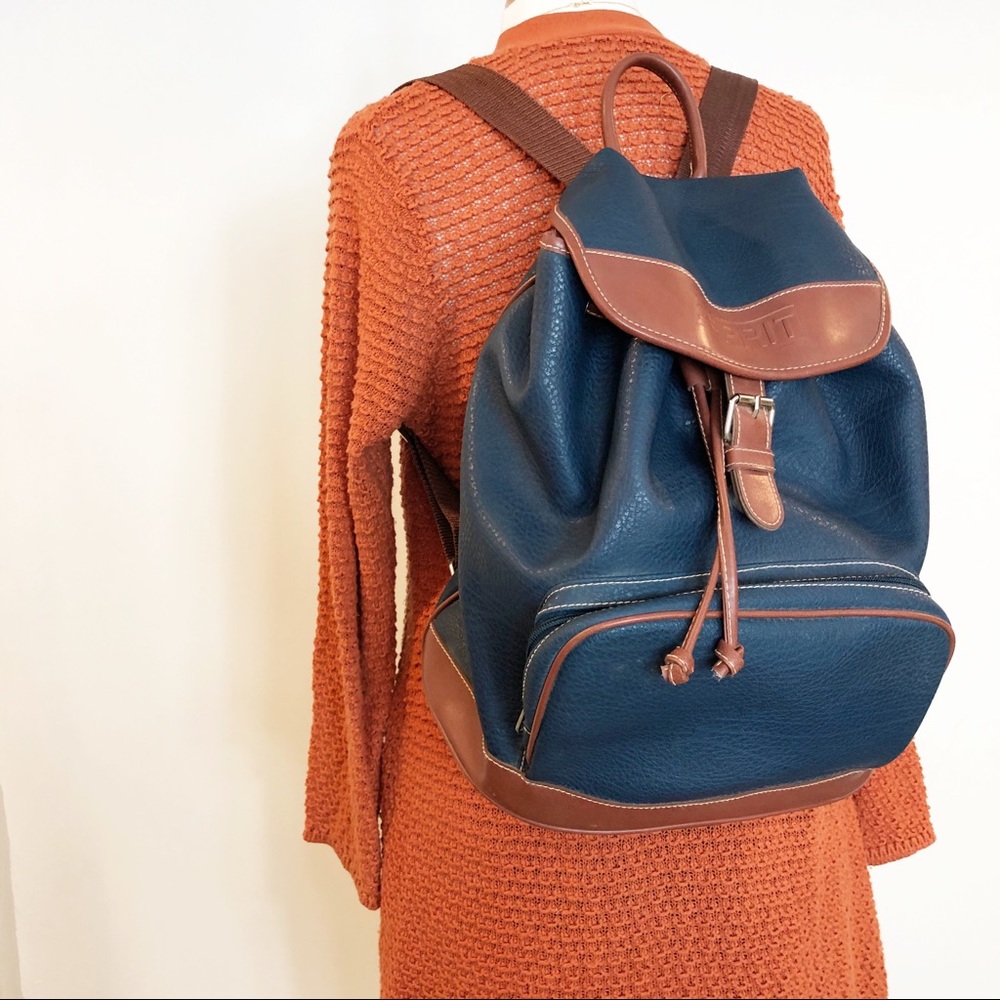 Vintage Backpack • Blue & Brown Vegan Leather - Picture 4 of 8